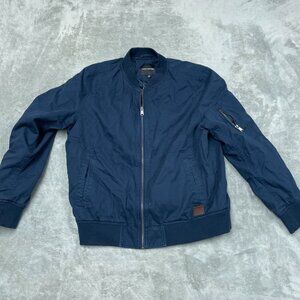 Lucky Brand Navy Bomber Jacket Mens Large Cotton Polyester Blend a1219